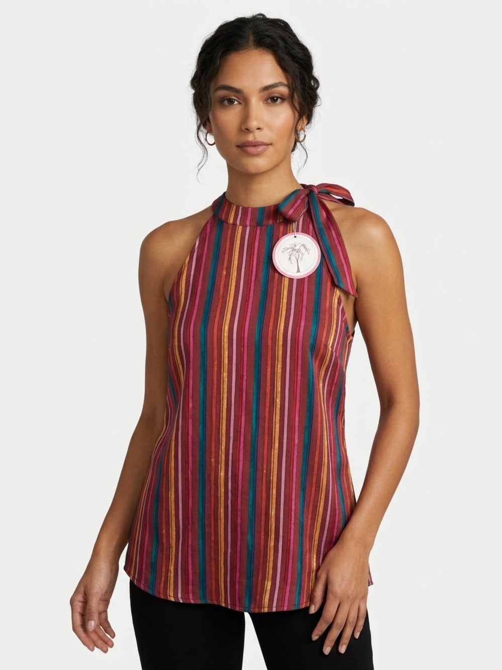 Savanna Jane Striped Halter Tie-Neck Top